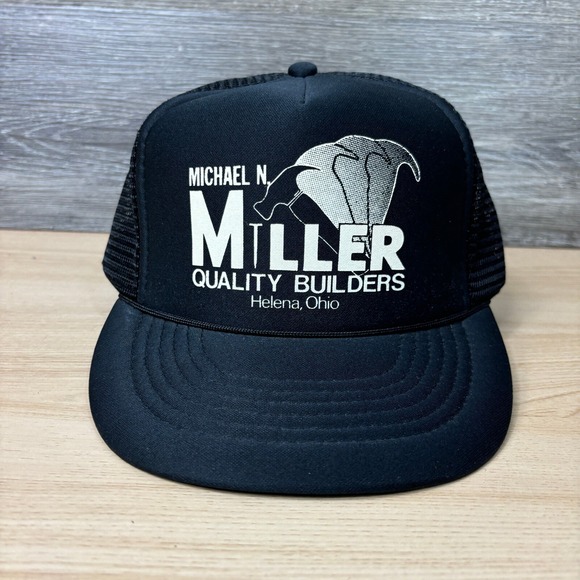 Snap-Back Other - Vintage Michael Miller Builders Hat Cap Snapback Black Trucker Helena Ohio